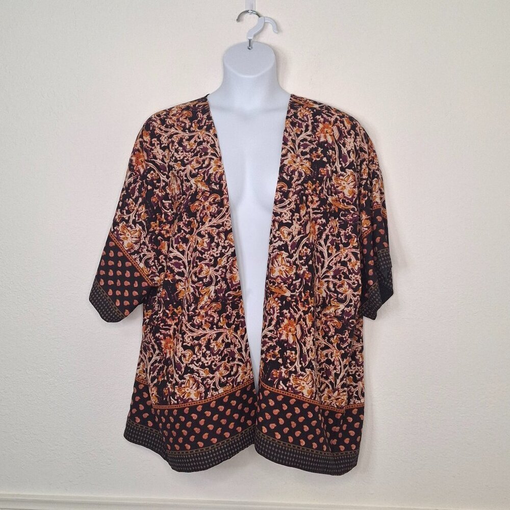 Liz Claiborne Woman Kimono Sz 1X Floral Boho Travel Cruisewear Vacation Beach